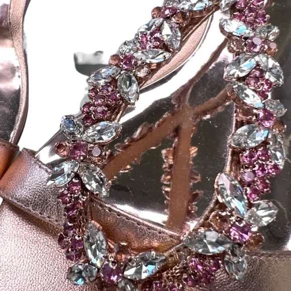 NEW Badgley Mischka Sandals Metallic Rose Gold Haynes Jeweled Shoes Pink 9.5 - Picture 7 of 8